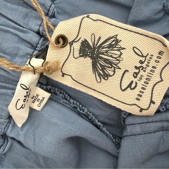 Easel light blue chambray denim wide leg elastic waist pull on pants size Large - Picture 9 of 13